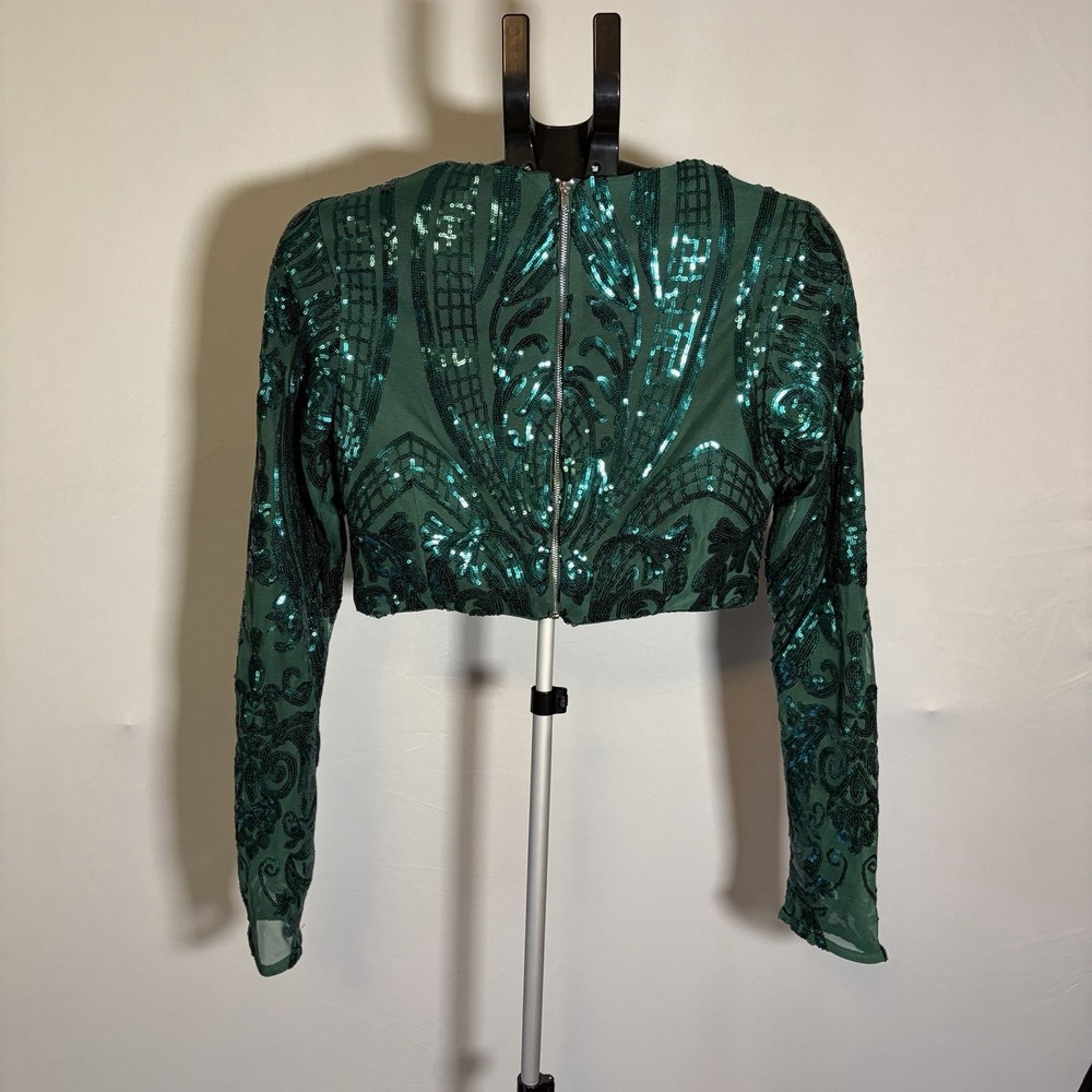 Lulus Medium Green Luxe Aesthetic Sequin 2 Piece Maxi Dress Glam Sexy Wedding - Picture 12 of 16